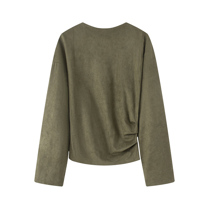 Damen nan Oversize-Langarmshirt mit seitlicher Drapierung und samtiger Wildlederoptik Drune