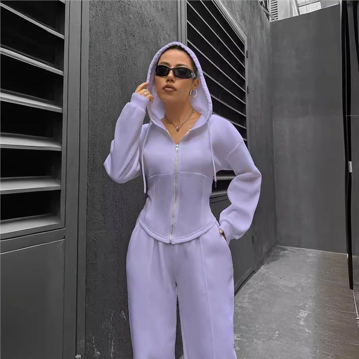 Damen figurbetontes Hoodie-Set mit dezenten Zipperdetails Drune