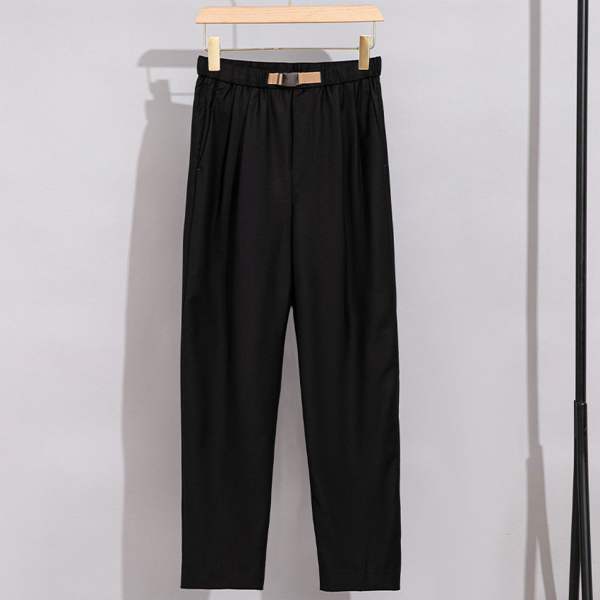 Damen Leichte Stoffhose mit elastischem Bund, Bundfalten und geradem Bein Drune