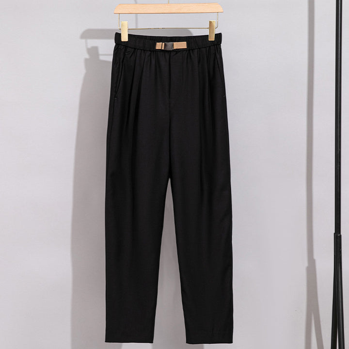 Damen Leichte Stoffhose mit elastischem Bund, Bundfalten und geradem Bein Drune