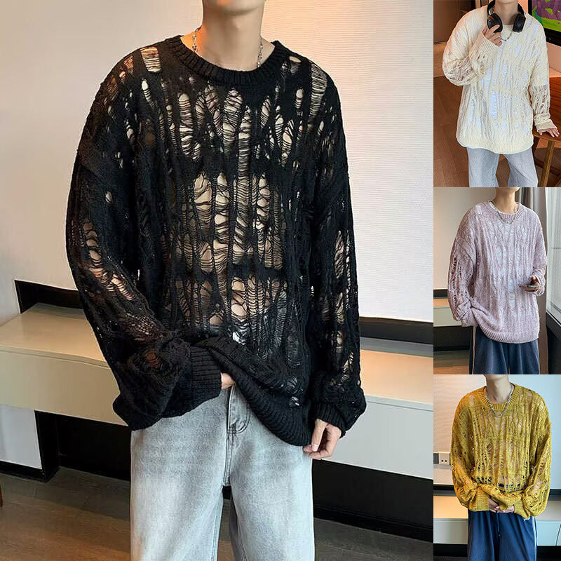 Herren Lässiger Strickpullover mit Lochmuster Drune