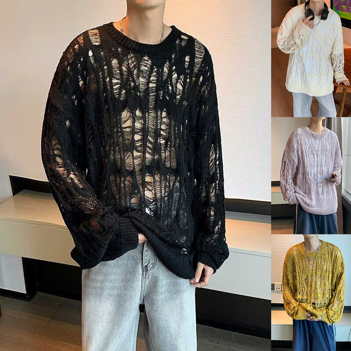 Herren Lässiger Strickpullover mit Lochmuster Drune