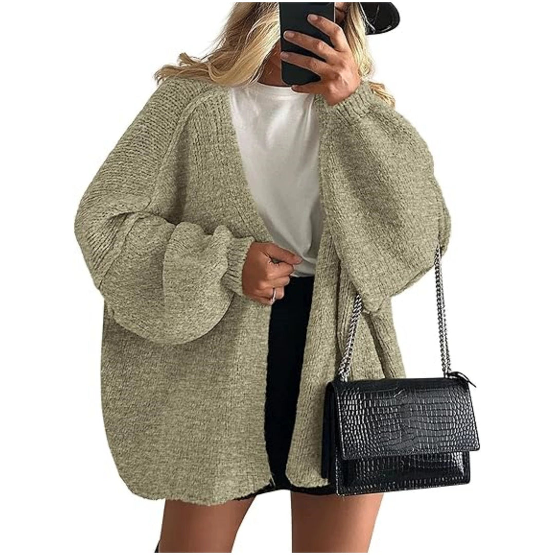 Damen Oversize Strickcardigan mit Ballonärmeln und offener Front Drune
