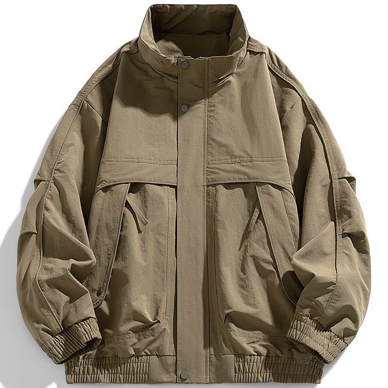 Herren urbaner Oversized Utility-Jacke mit versteckter Reißverschlussblende und elastischem Saum Drune