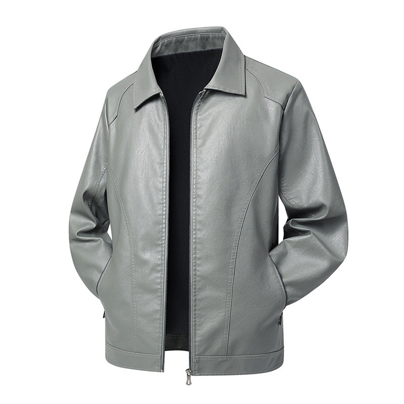 Herren Kunstleder-Übergangsjacke mit Hemdkragen, verdecktem Reißverschluss & Eingrifftaschen Drune