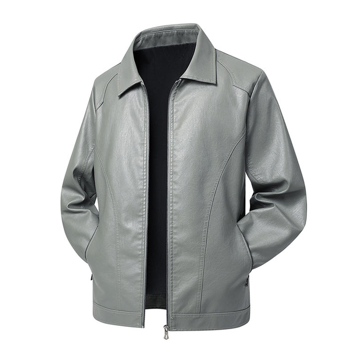 Herren Kunstleder-Übergangsjacke mit Hemdkragen, verdecktem Reißverschluss & Eingrifftaschen Drune