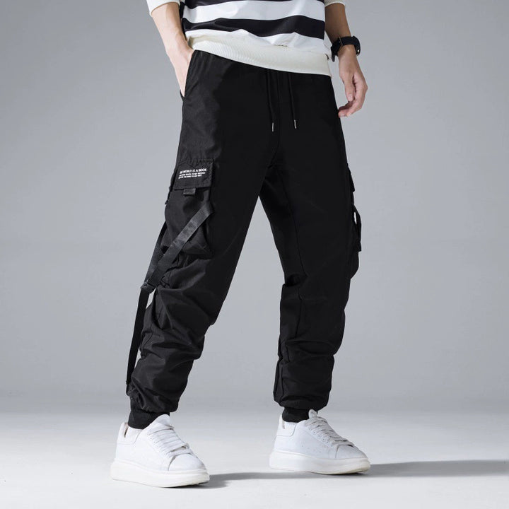Herren Tapered Cargo-Jogginghose mit mehrfachen Klapp‑ und Gurtbandtaschen Drune