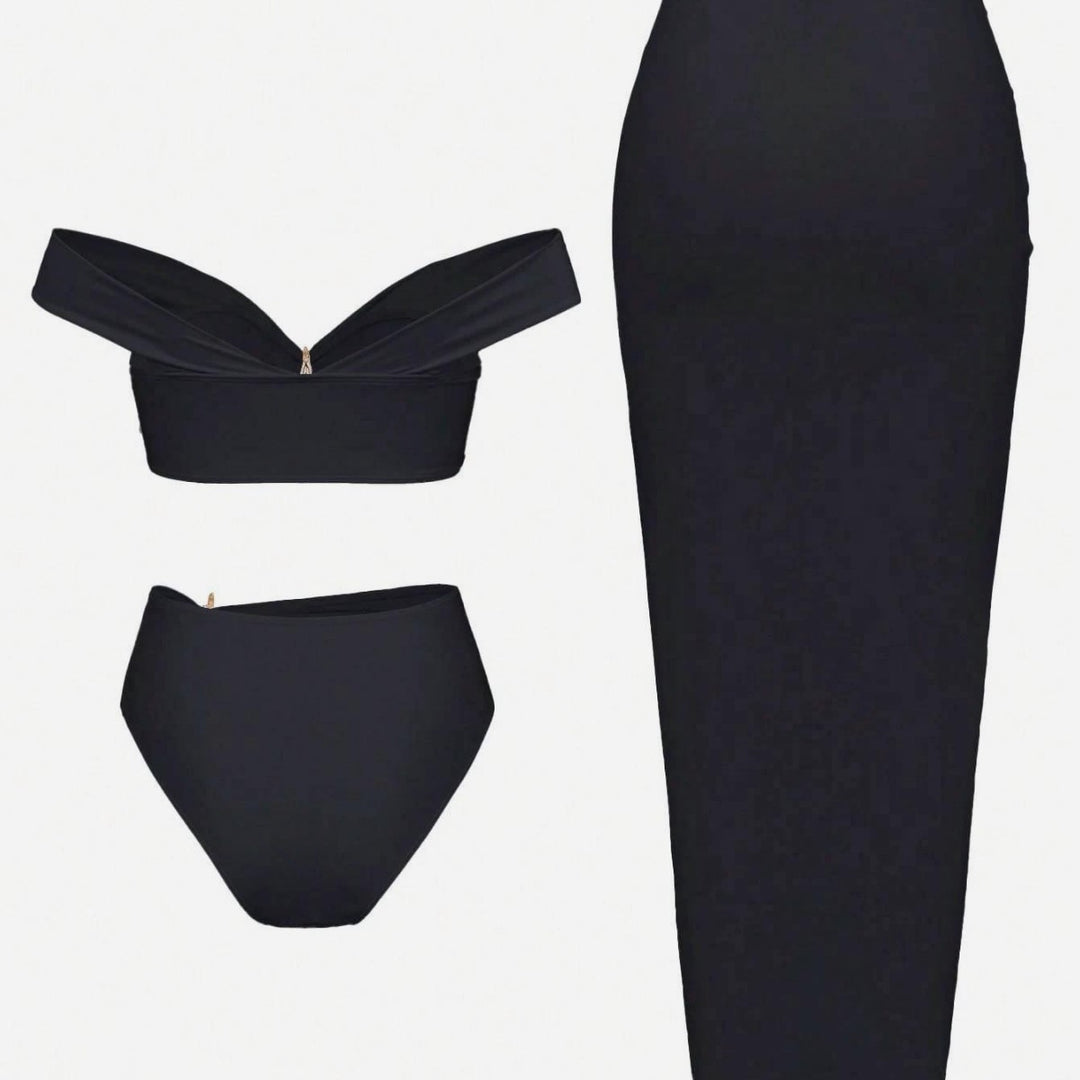 Damen Bikini-Set mit eleganter Wickelrock-Optik und modischem Stern-Applikation Drune