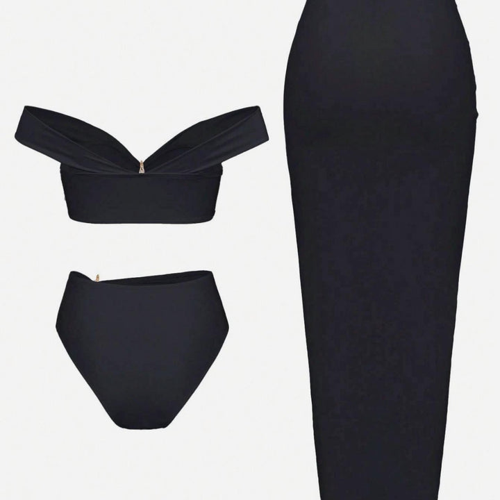 Damen Bikini-Set mit eleganter Wickelrock-Optik und modischem Stern-Applikation Drune