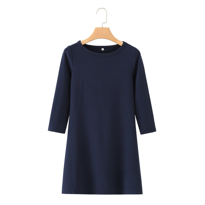 Damen Kuscheliges A-Linien Sweatkleid mit 3/4-Ärmeln und Rundhalsausschnitt Drune