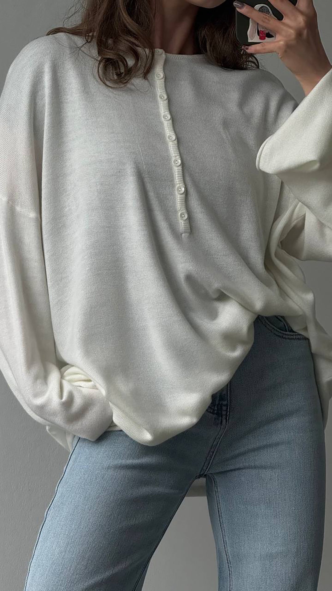 Damen Lässiger Strickpullover mit modernen Knopfdetails Drune