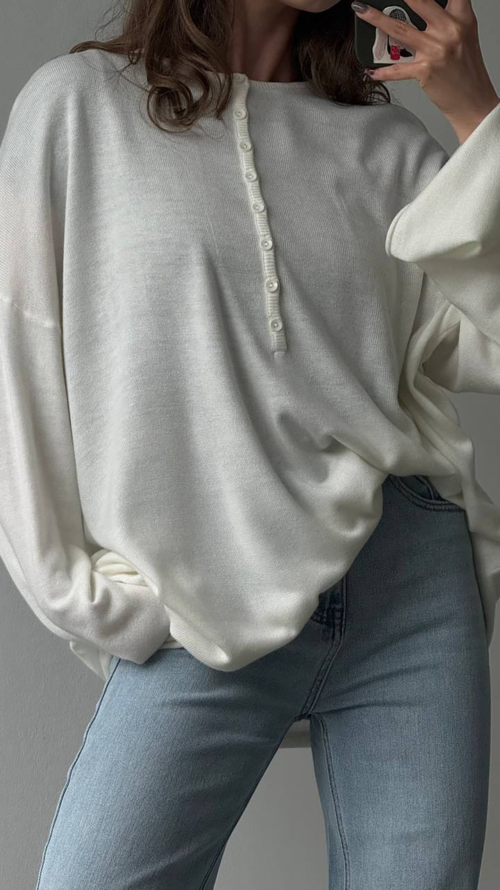 Damen Lässiger Strickpullover mit modernen Knopfdetails Drune