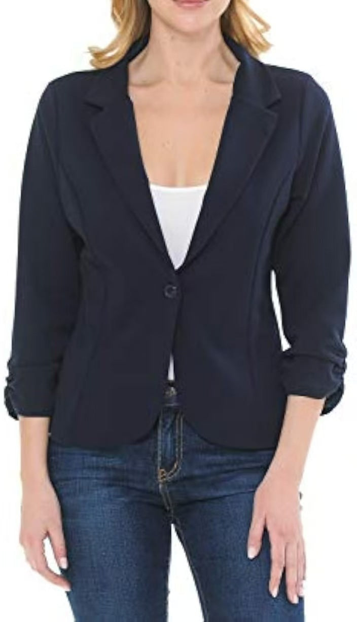 Damen taillierter Jersey-Blazer mit Ein-Knopf-Verschluss und dreiviertelärmeln Drune