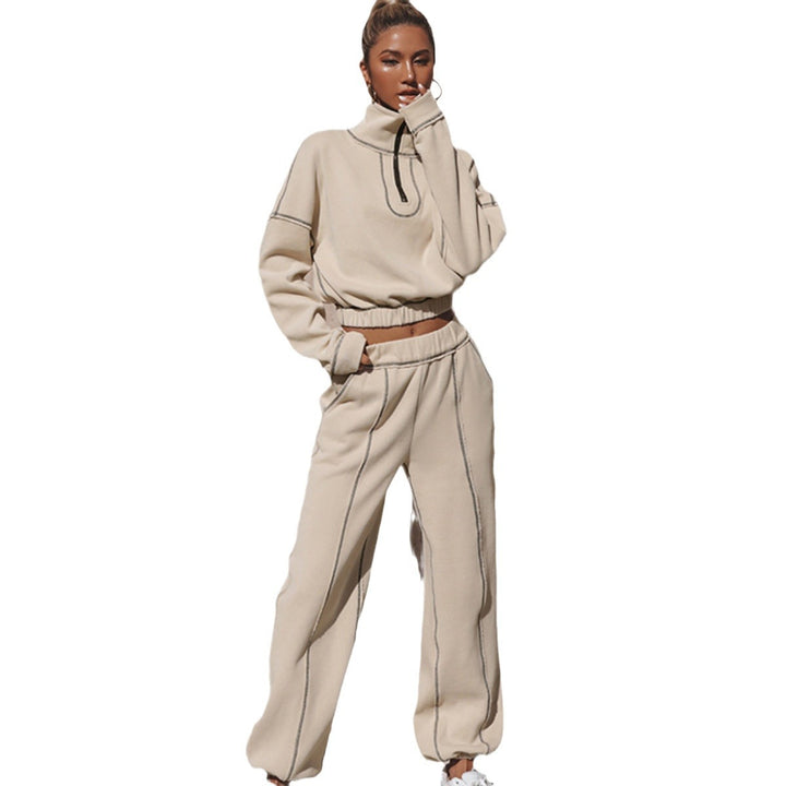 Damen kurzes Halbzip-Sweatshirt mit gerafftem Bund und hochgeschnittener Jogginghose Zweiteiler Drune