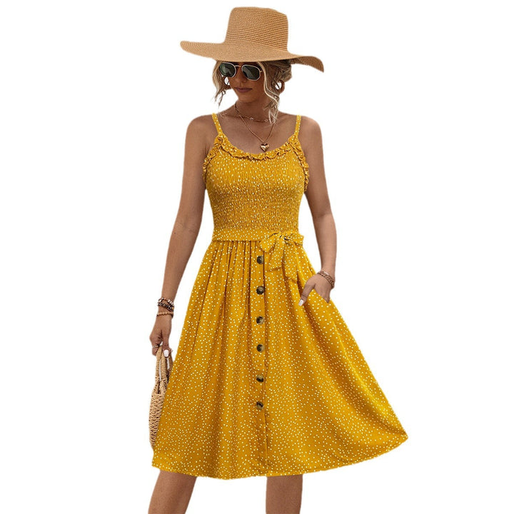 Damen Midi-Kleid mit schwingendem Rock und Rüschendetails Drune