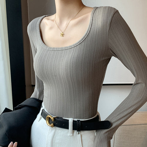 Damen Langarm Rippshirt Drune
