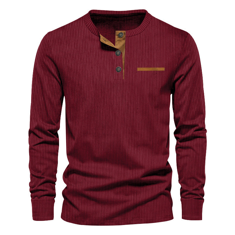 Herren nan geripptes Henley Langarmshirt aus Baumwollmischung figurbetont Drune