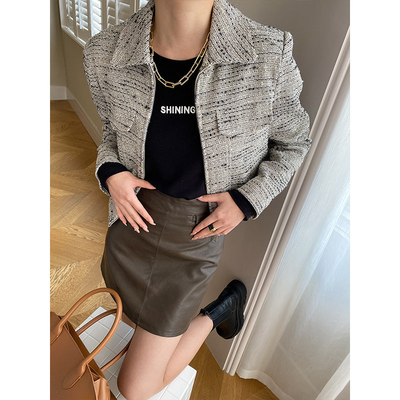 Damen Modische Bouclé-Jacke mit Chesterfield-Kragen Drune