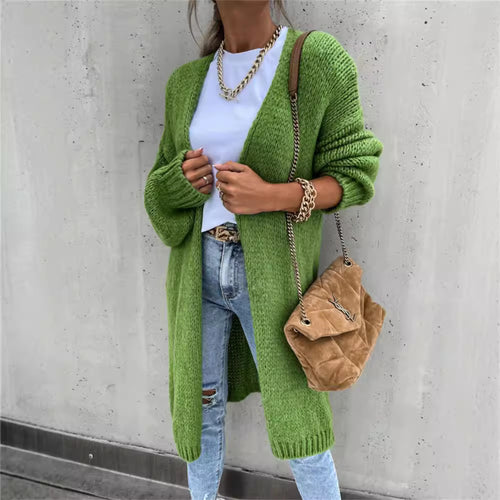 Damen Grobstrick Cardigan mit offener Vorderseite und lässigen Ärmeln Drune