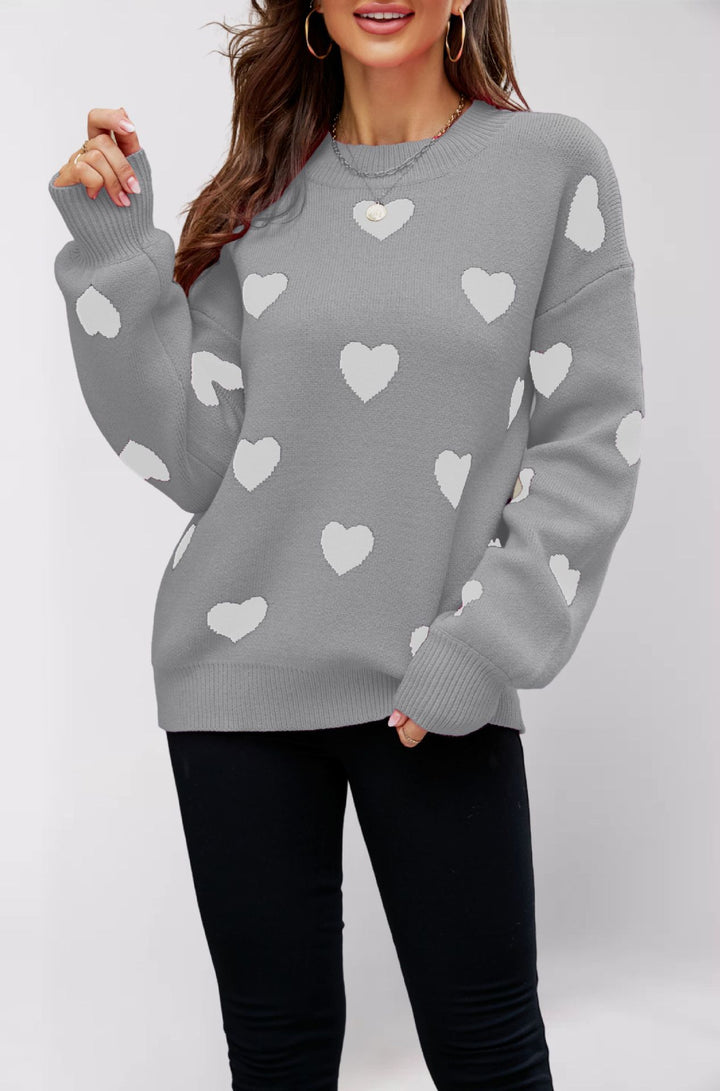 Damen Strickpullover mit Herzmuster und lässigem Schnitt Drune