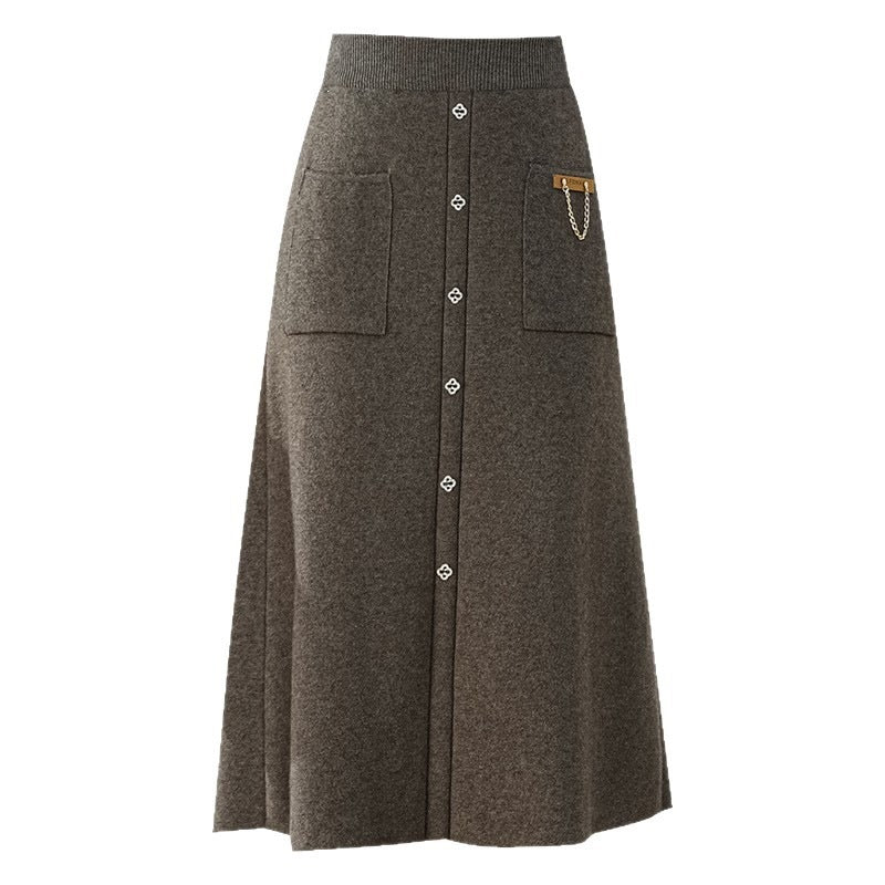 Damen Eleganter, gefütterter Knopf-Midirock Drune