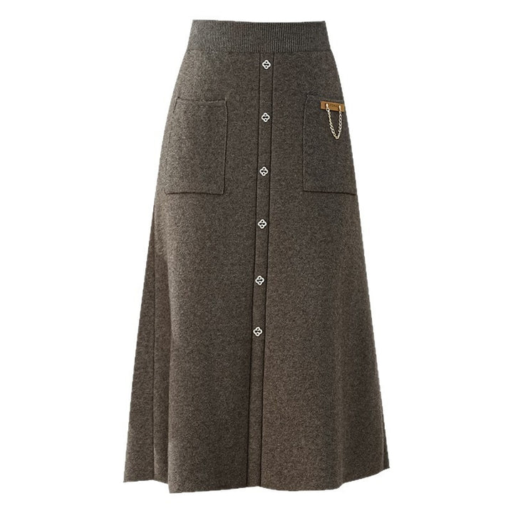 Damen Eleganter, gefütterter Knopf-Midirock Drune