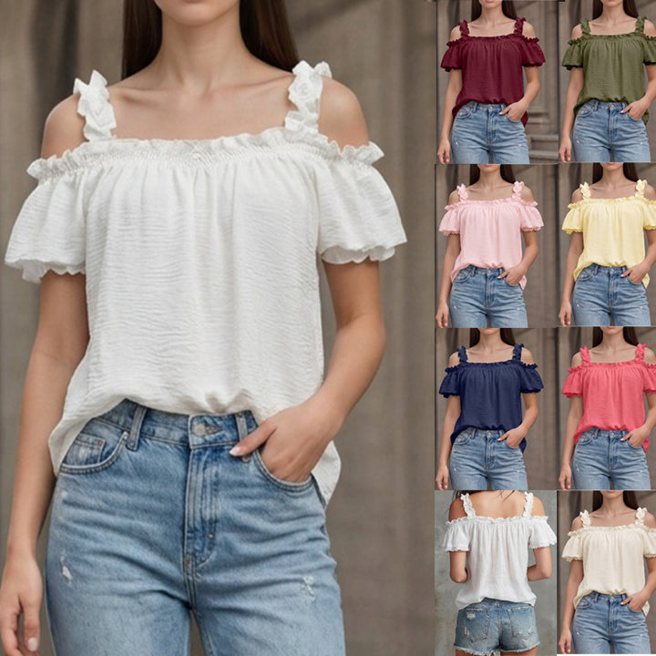 Damen Schulterfreies Crinkle-Top mit Smok-Bandeau, Rüschen‑Trägern und Flügelärmeln Drune
