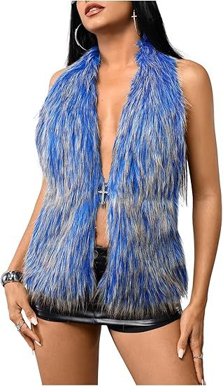 Damen Ärmelloses Cropped-Kunstpelz-Set mit Minirock und flauschigen Stulpen Drune