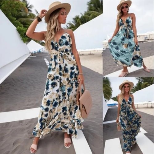 Damen Maxikleid mit floralem Wickel-Design und verstellbarem Bund Drune