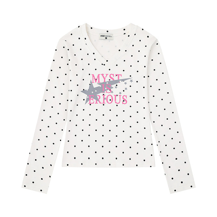 Damen Langarmshirt aus Baumwolljersey mit Pünktchenmuster und Statement-Sternprint Drune
