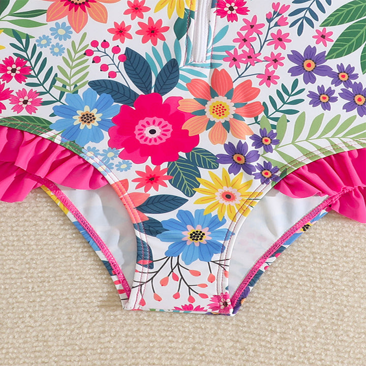Damen Sonnenbadeanzug mit floralem Druck und Rüschendetails Drune