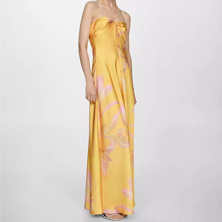 Damen Maxi-Kleid mit eleganter Drapierung und floralem Muster Drune