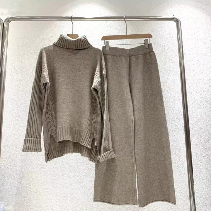 Damen modisches Strickset mit hohem Kragen und weitem Bein Drune