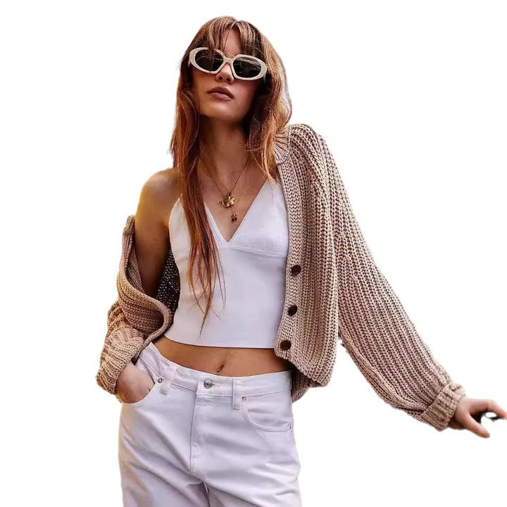 Damen lässiger Strickcardigan mit überschnittenen Schultern und Knopfdetails Drune