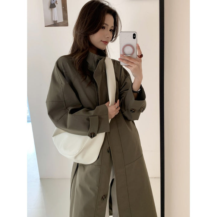 Damen Leichter Oversize-Trenchcoat mit Stehkragen und großen Eingrifftaschen Drune