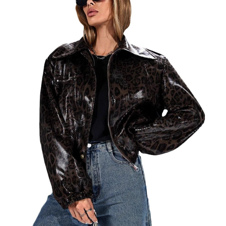 Damen Kunstleder Bikerjacke im Leo-Design Drune