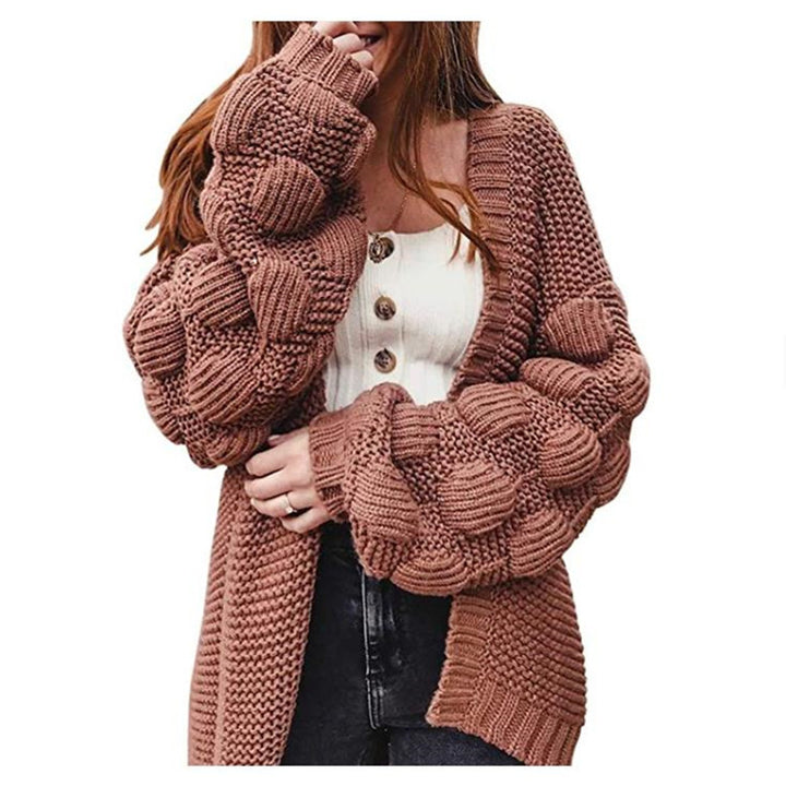 Damen Grobstrick Cardigan mit Puffärmeln und strukturiertem Design Drune