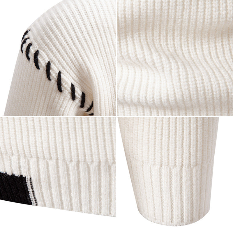 Herren modischer Strickpullover mit hohem Kragen und einzigartigem Zopfdesign Drune