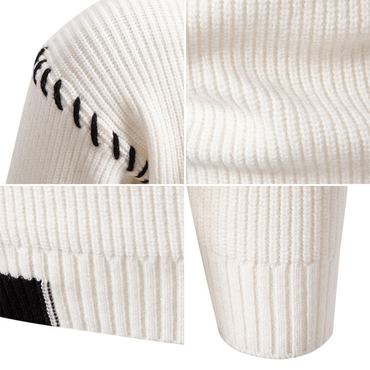 Herren modischer Strickpullover mit hohem Kragen und einzigartigem Zopfdesign Drune