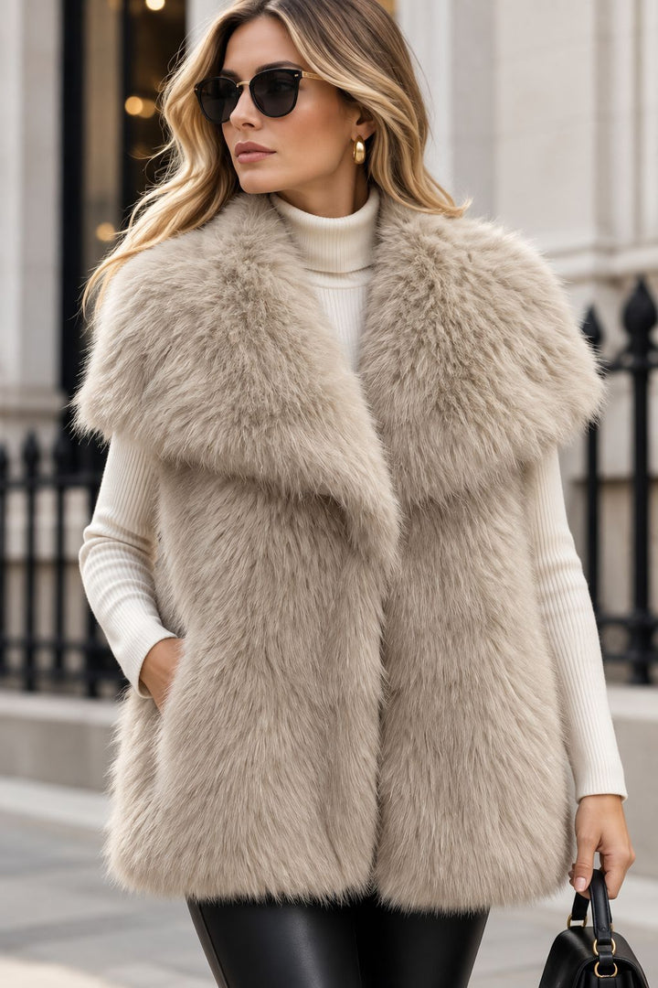 Damen Ärmellose Luxus‑Faux‑Fur‑Weste mit extraweichem Langflor und übergroßem Schalkragen Drune