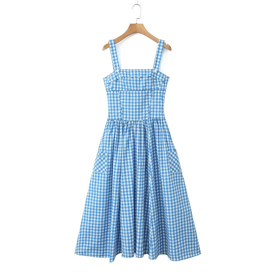 Damen Sommerliches Viskosekleid mit Gingham-Muster und praktischen Taschen Drune