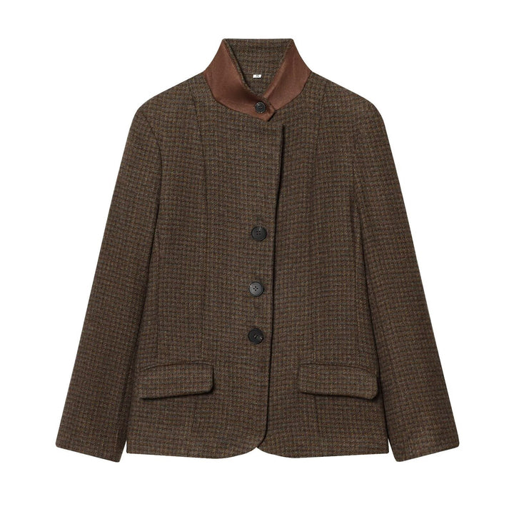 Damen Kurzer Tweedblazer mit Stehkragen, Knopfleiste und Pattentaschen Drune