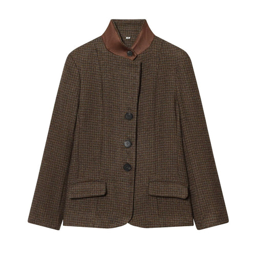 Damen Kurzer Tweedblazer mit Stehkragen, Knopfleiste und Pattentaschen Drune
