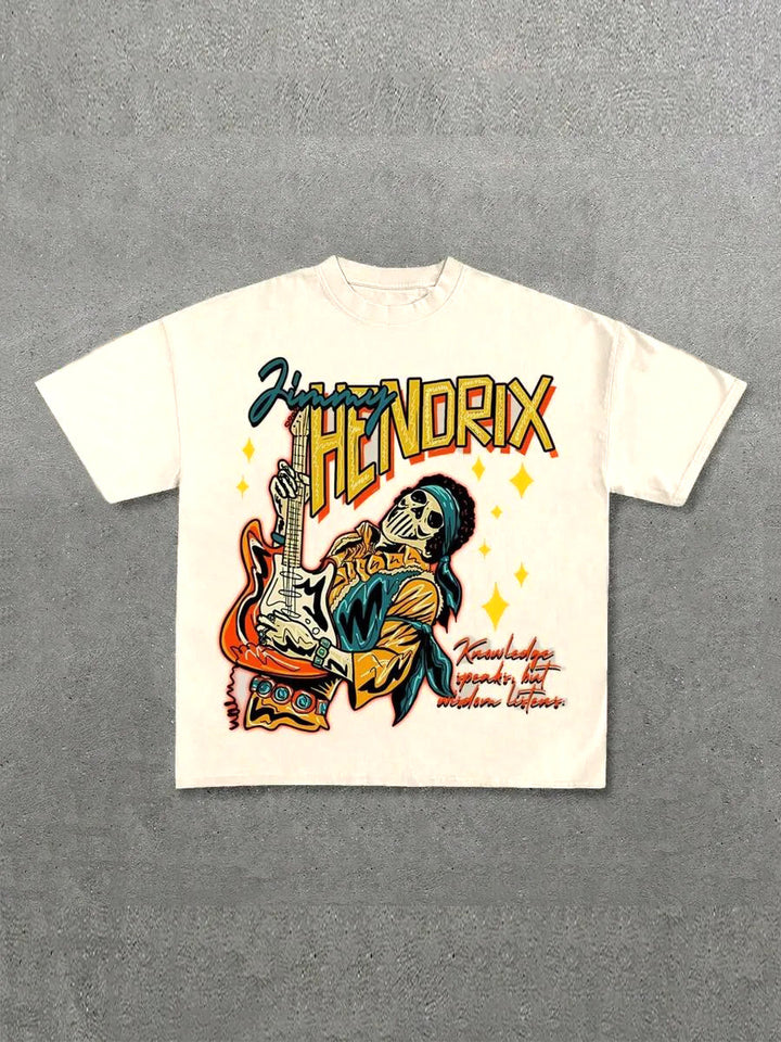 Damen Grafik T-Shirt mit einzigartigem Skelettdesign und kreativem Schriftzug Drune
