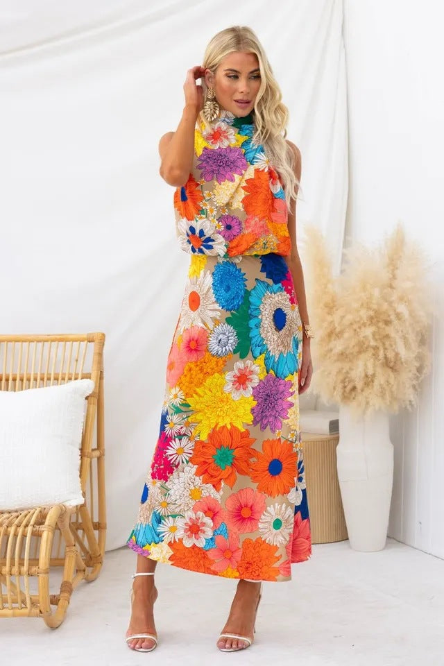 Damen Sommerliches Maxikleid mit floralen Akzenten und elegantem Schnitt Drune