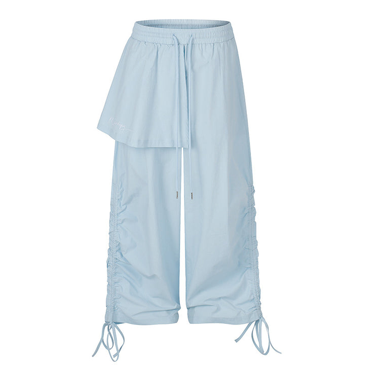 Damen Weite Capri-Hose mit Tunnelzug, seitlicher Raffung und asymmetrischer Überlagerung Drune