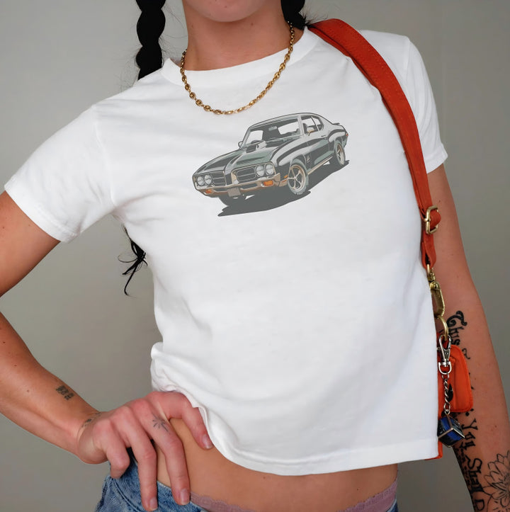 Damen Crop-T-Shirt mit kreativem Nostalgie-Druck und lässigem Schnitt Drune