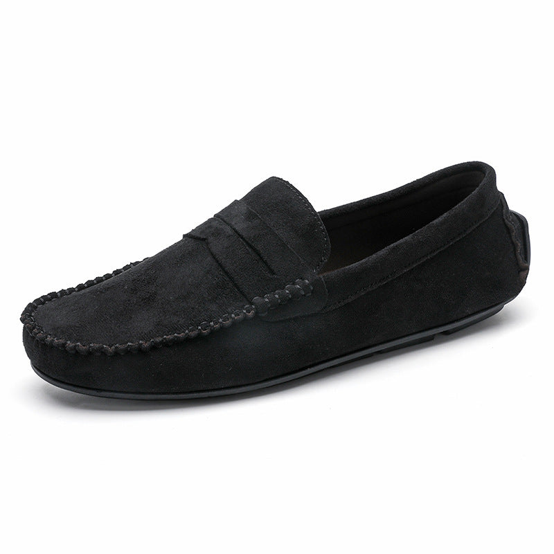 Herren elegante Veloursleder-Mokassin Fahrerhalbschuhe mit handgenähter Vordernaht und flexibler Gummiprofilsohle Drune