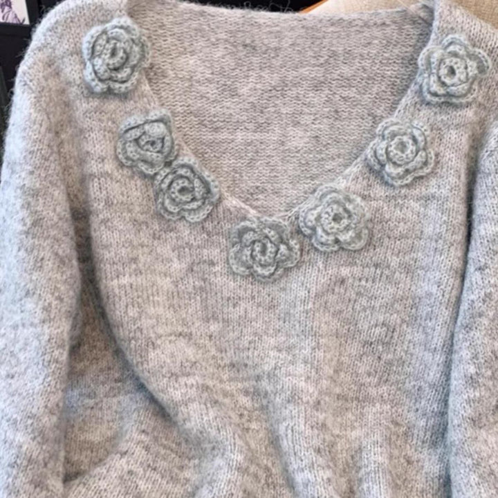 Damen Strickpullover mit floralen Akzenten Drune