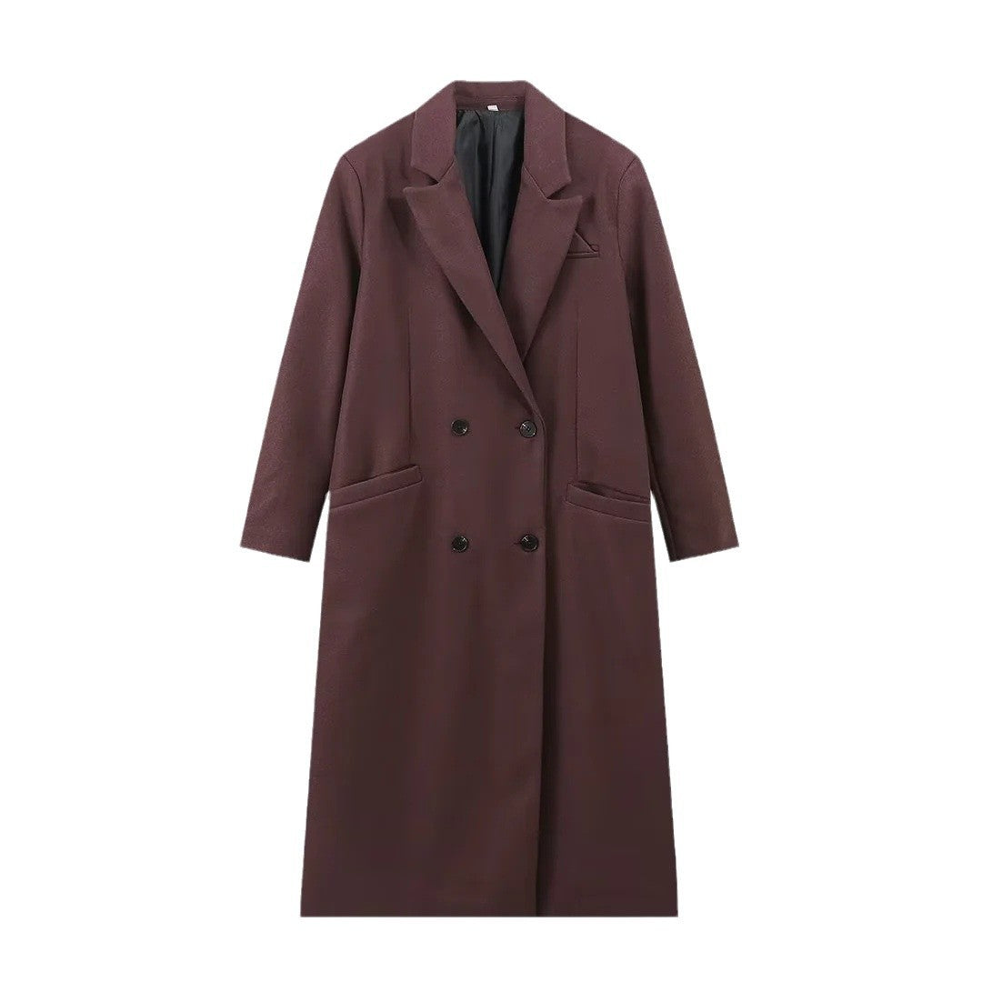 Damen eleganter doppelreihiger Mantel mit tiefem Revers Drune